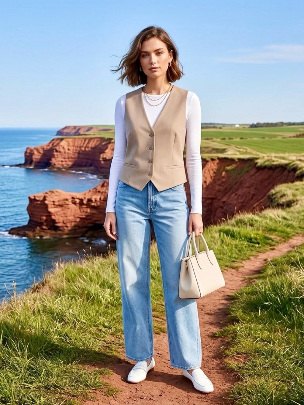 H&M Beige Tailored Vest with Classic V-Neck